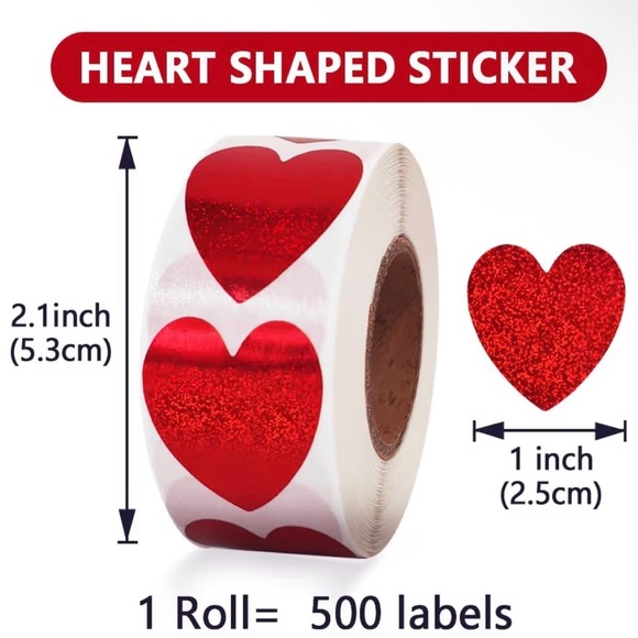BUYNOW✨1Roll✨ 1” 500 Heart-Shaped Sticker Roll - Picture 3 of 6